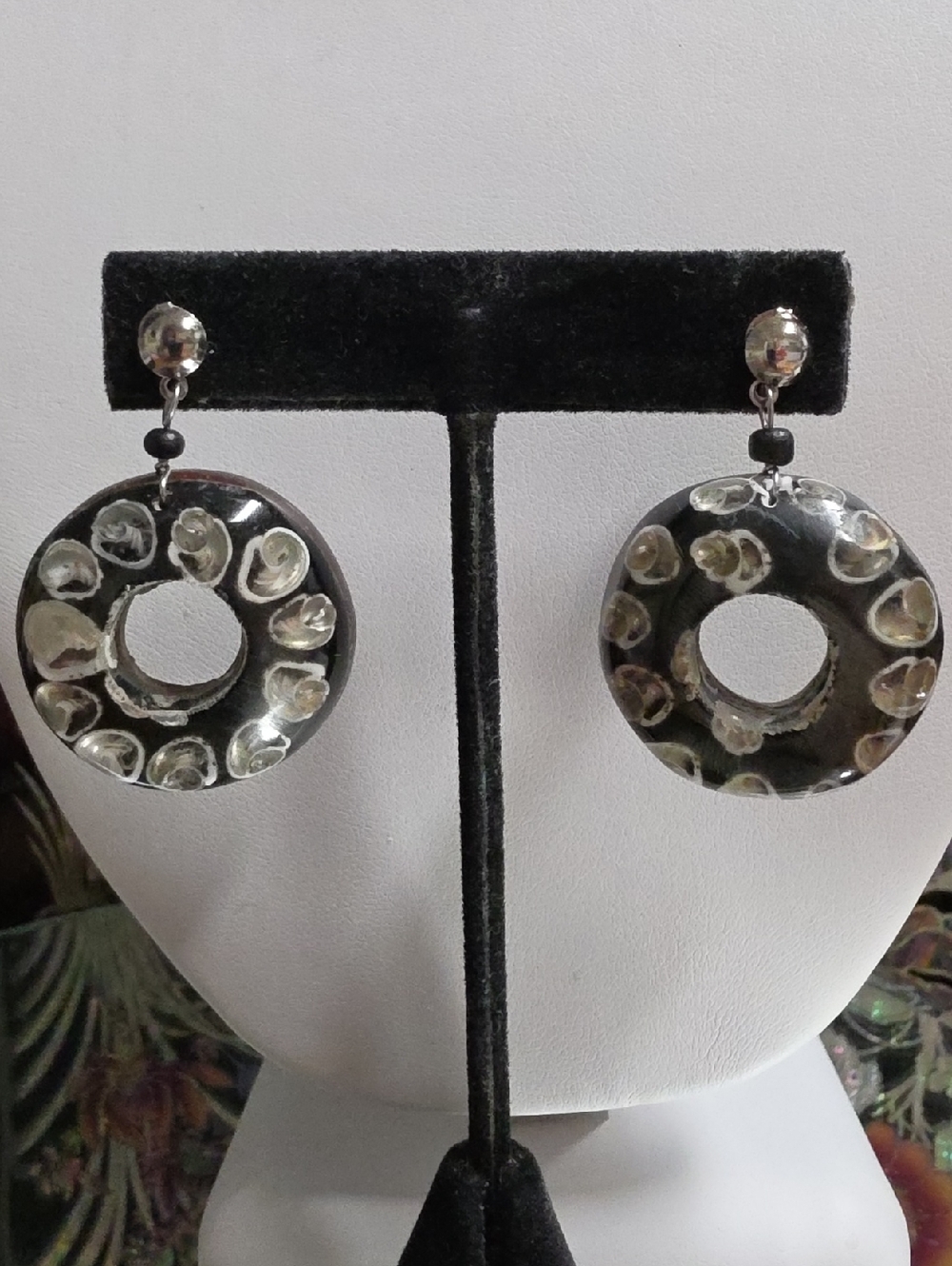 Vintage Conus Shell And Coconut  Pierced Post Earrings